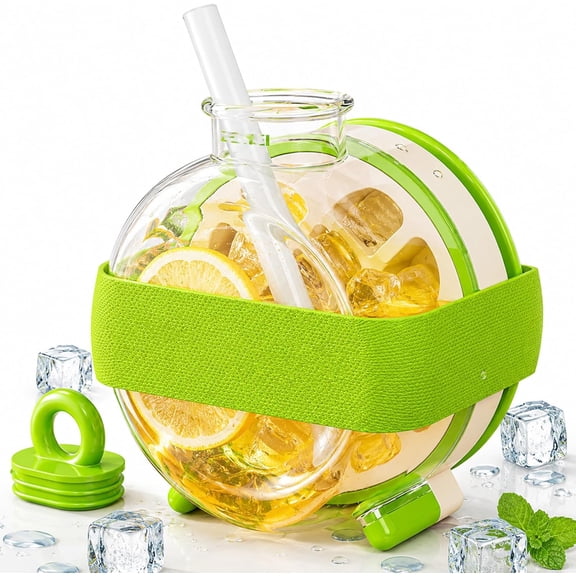 Ice Cube Maker with Storage, Press Type Ice Tray Bucket with Lid & Scoop, Double Layer Ice Cube Tray, Portable Ice Bin for Home Kitchen Bar Party (Green)