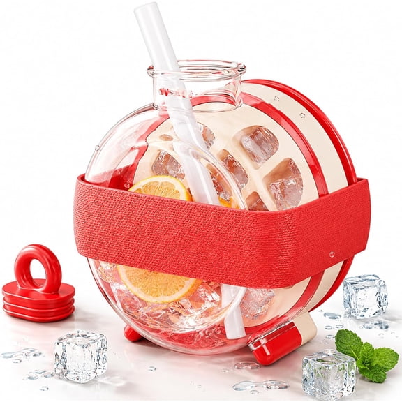 Ice Cube Maker with Storage, Press Type Ice Tray Bucket with Lid & Scoop, Double Layer Ice Cube Tray, Portable Ice Bin for Home Kitchen Bar Party (Red)