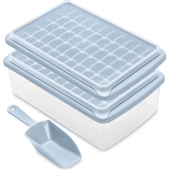 Ice Cube Maker Trays for Freezer with Lid and Storage Box, Easy Release 55 Mini Nugget Ice Cubes Tray with Cover, Ice Holder, Scooper, Flexible Durable Plastic Ice Mold & Bin, BPA Free