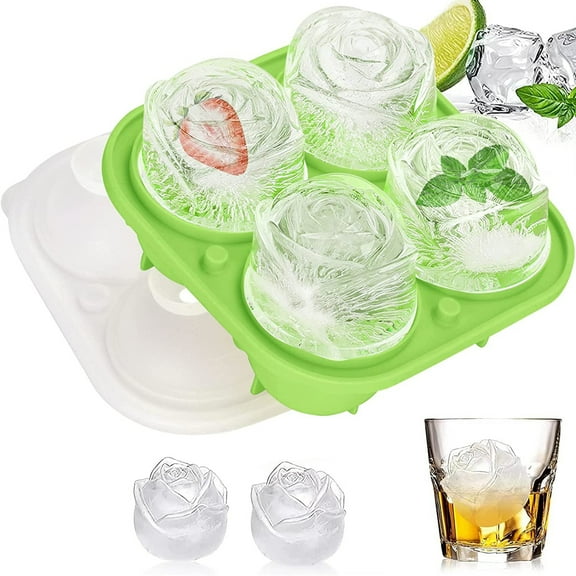 Ice Cube Mold,2 Pack Large Rose Ice Mold - Easy Release Stackable Ice Trays for Cocktails, Whiskey, Bourbon & Homemade Juice Green