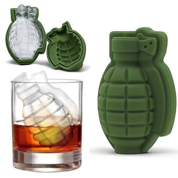Ice Cube Mold 3D Grenade Shape Maker Bar Party Silicone Trays Mold (3 Pack), New