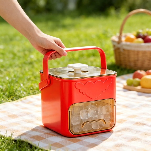 Ice Cube Mold Container With Press Lid Handle, Portable DoubleâLayer Ice Tray Storage Box, SpaceâSaving Ice Making Bin For Freezer Drinks