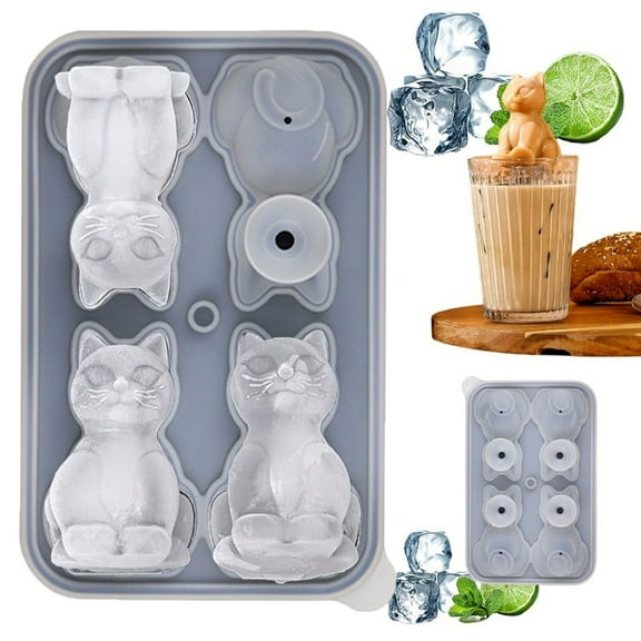 Ice Cube Mold,Cute 3D Silicone Tray Reusable Animal Shape Silicone Large Tray With Lid For Ice Iced Coffee