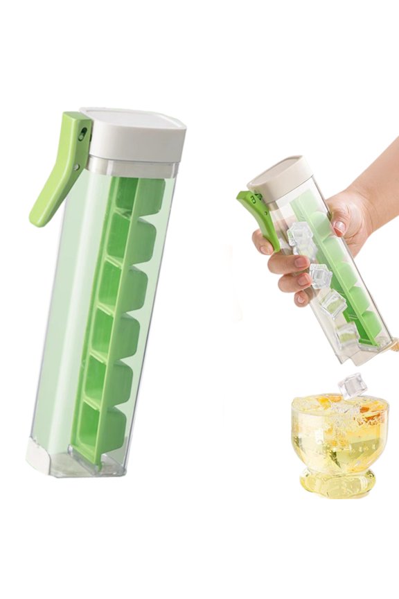 Ice Cube Mold with One Hand Press, 6 Grid Ice Cube Tray Cup, Single Handed Pressing Ice Maker, Mini Ice Making Box for juice, Drinking,Green - 21x8x4.3cm
