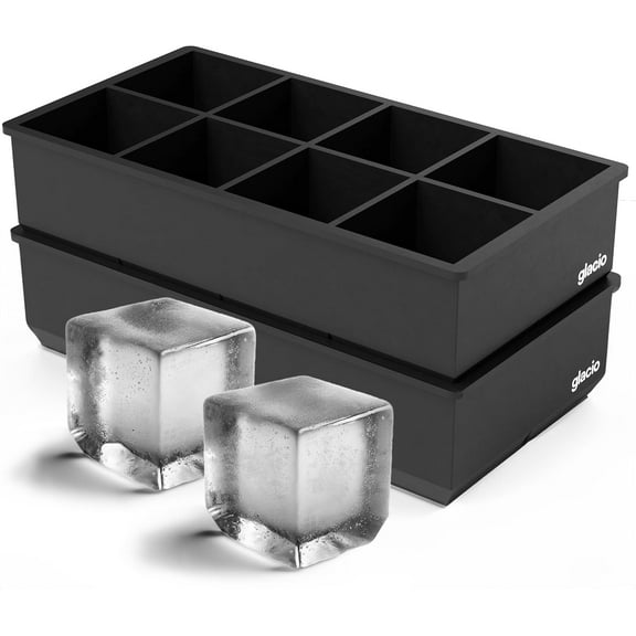 Ice Cube Molds – 2-Pack Silicone Trays for 8 Large Square Cubes – Slow-Melt Ice for Whiskey, Cocktails, Coffee & More