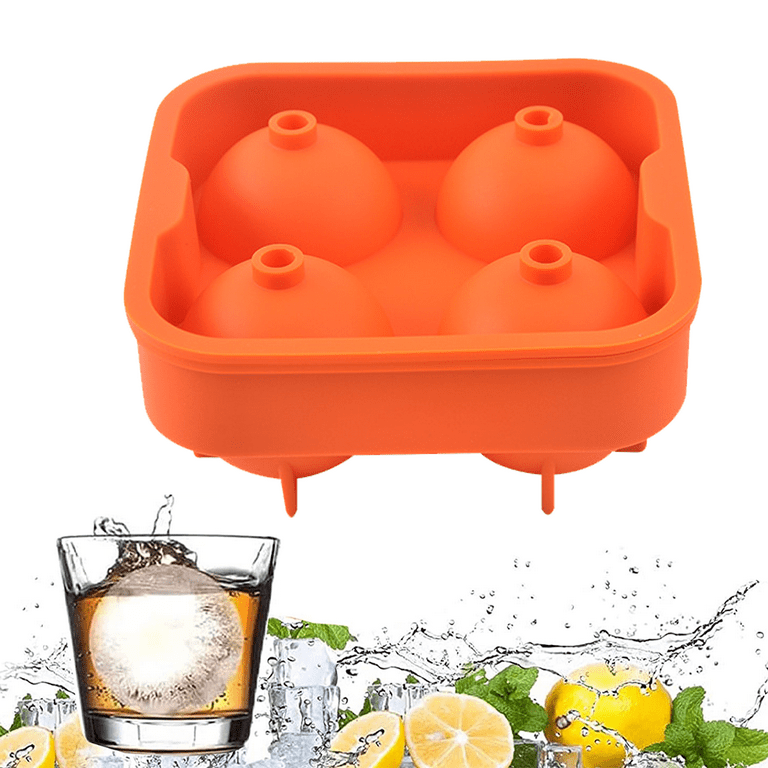 Ice Cube Molds Tray, Large Silicone Whiskey ，Round Sphere Ice Ball Maker -  orange