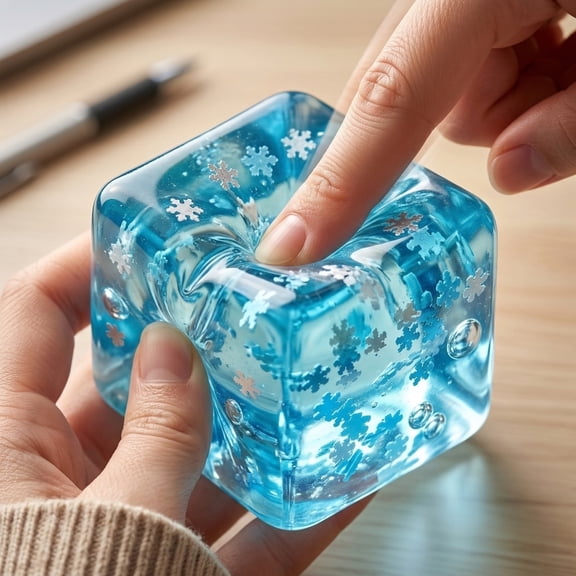 Ice Cube with Snow Pieces Stress Ball, Cube Squishies Anxiety Stress Relief, Stress Cube-Drop Malt Sugar Balls, Sensory Toys for Autism, Fidgets for Stress Relief