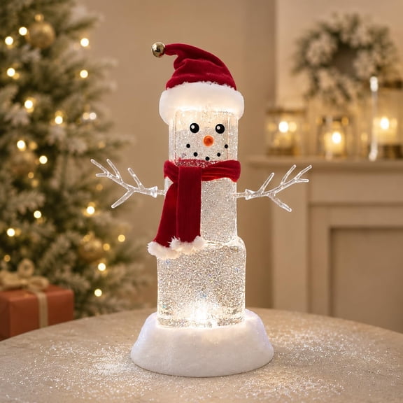 Ice Cube Snowman Snow 13.5"H Globe LED Lighted Spinning Glitter Water Decoration