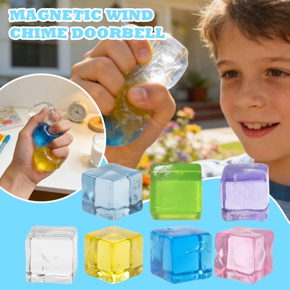 Ice Cube Squishy, Transparent Sugar Ball Filled Fidget Cube, High Density Soft Toy for Daily Relaxation Play at Home & Office