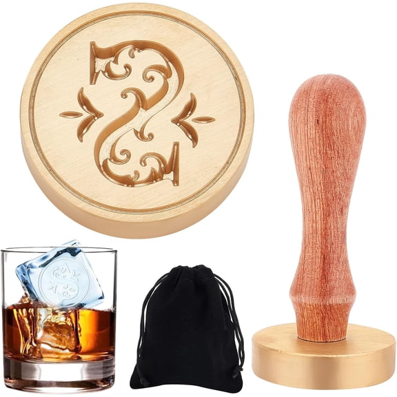 Ice Cube Stamp - 1.6 Inch Initial Letter S Personalized with Removable Brass Head and Wood Handle - Vintage Ice Branding Stamp for Drinks Colorful DIY