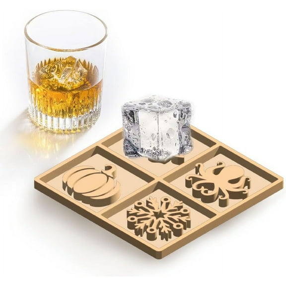Ice Cube Stamp Cocktails Ice Design Tray Flowers Octopus Pumpkin Snowflakes Pattern Ice Cube Stamp Ice Cube Molds for Ice Cocktails Whiskey Ice Drinking Making 4inch Gold