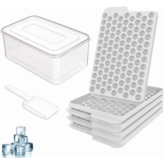 Ice Cube Tray, 0.55 Inch Round Ice Trays for Freezer with Lid and Bin, 104 x 4 Pack Tiny Ice Ball Maker Mold with Scoop Easy Release for Chilling Drinks, Juice (White, 104 X 4)…