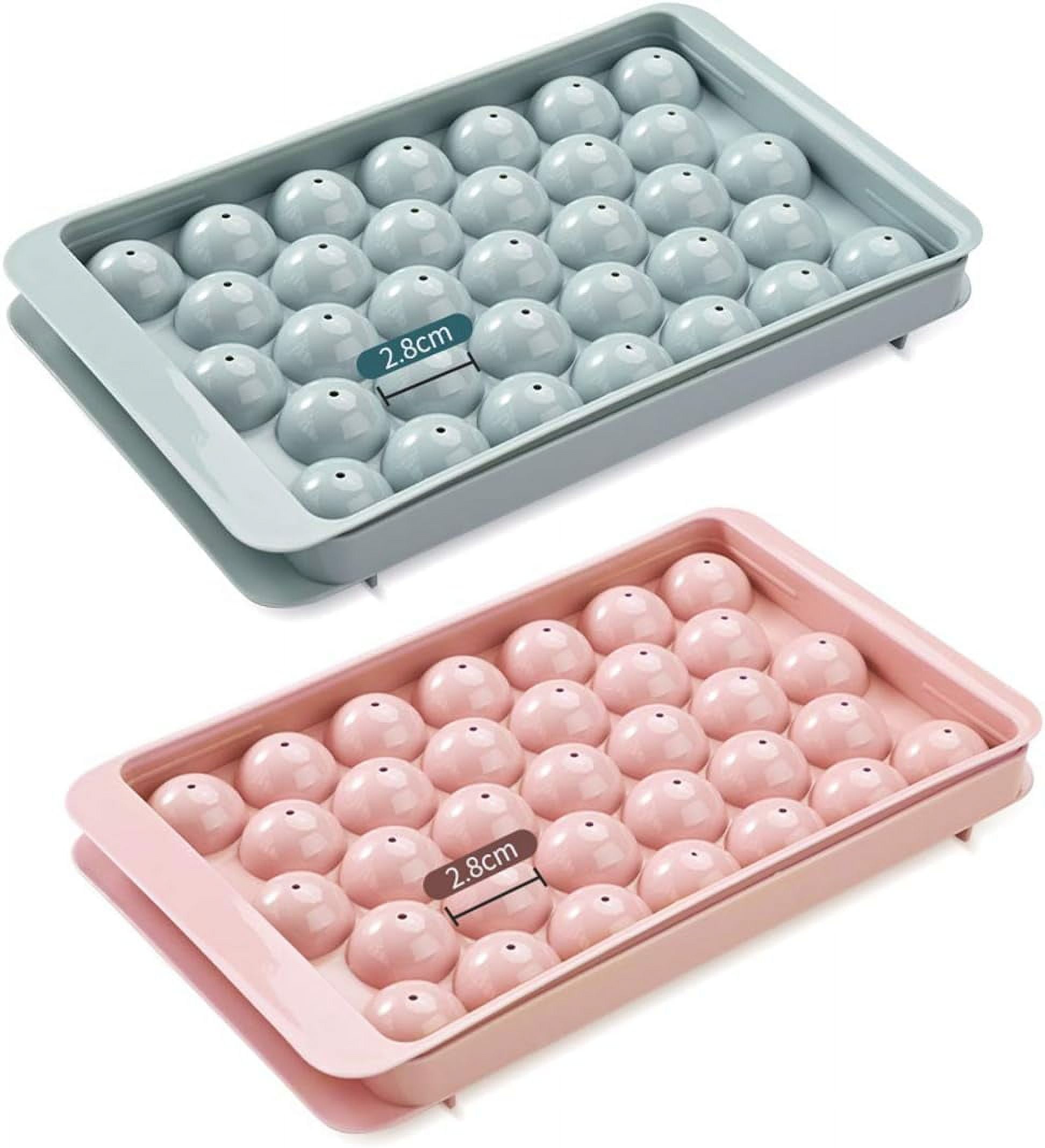 Ice Cube Tray, 2 Pack Ice Ball Maker with Non-Spill Lids, 33-Cavity Small Ice Sphere Moulds for Whiskey, Water, Cocktail Drinks, Wine, Ice Cream, Chocolate