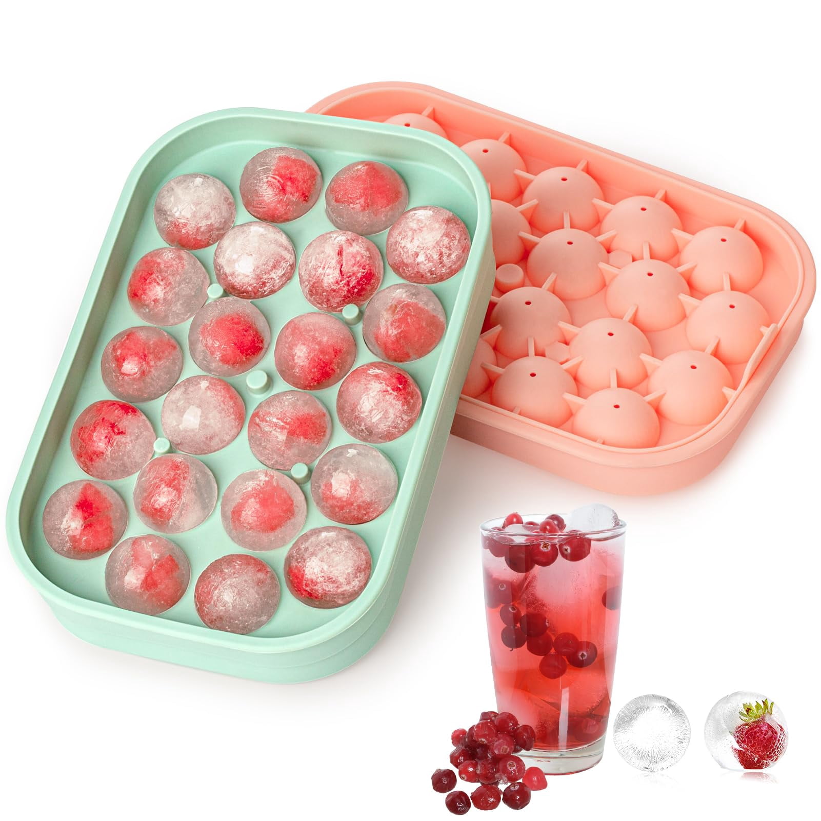 Ice Cube Tray  2 Pack Flexible Silicone 22 Balls Maker With Lid Bpa Free Easy-release Trays For Freezer Diy Homemade Round Cubes Coffee