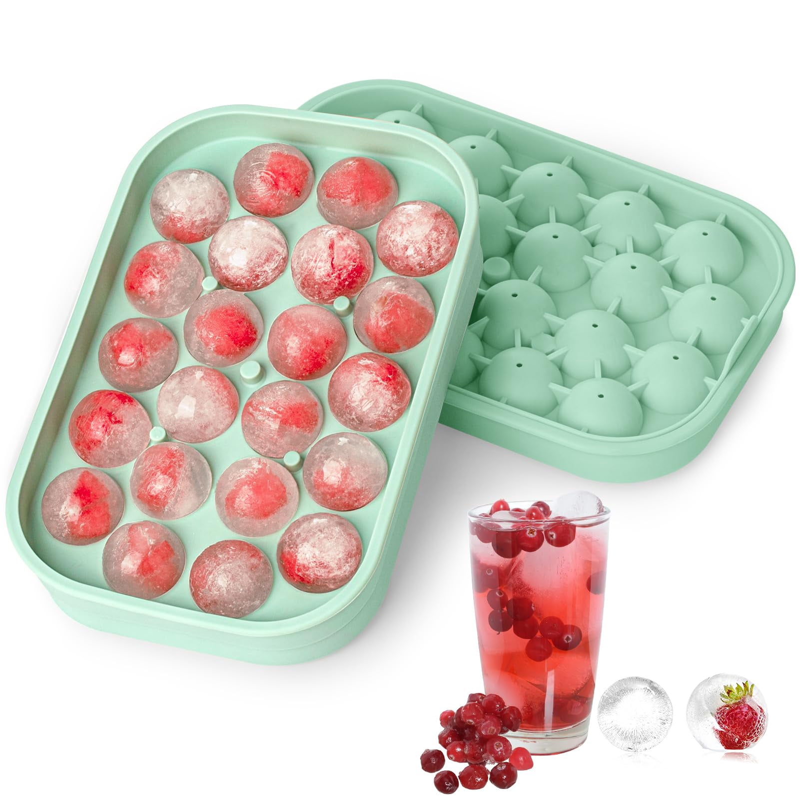 Ice Cube Tray  2 Pack Silicone Balls Maker With Lid Bpa Free Easy-release Trays For Freezer Diy Homemade Round Cubes Coffee (green)