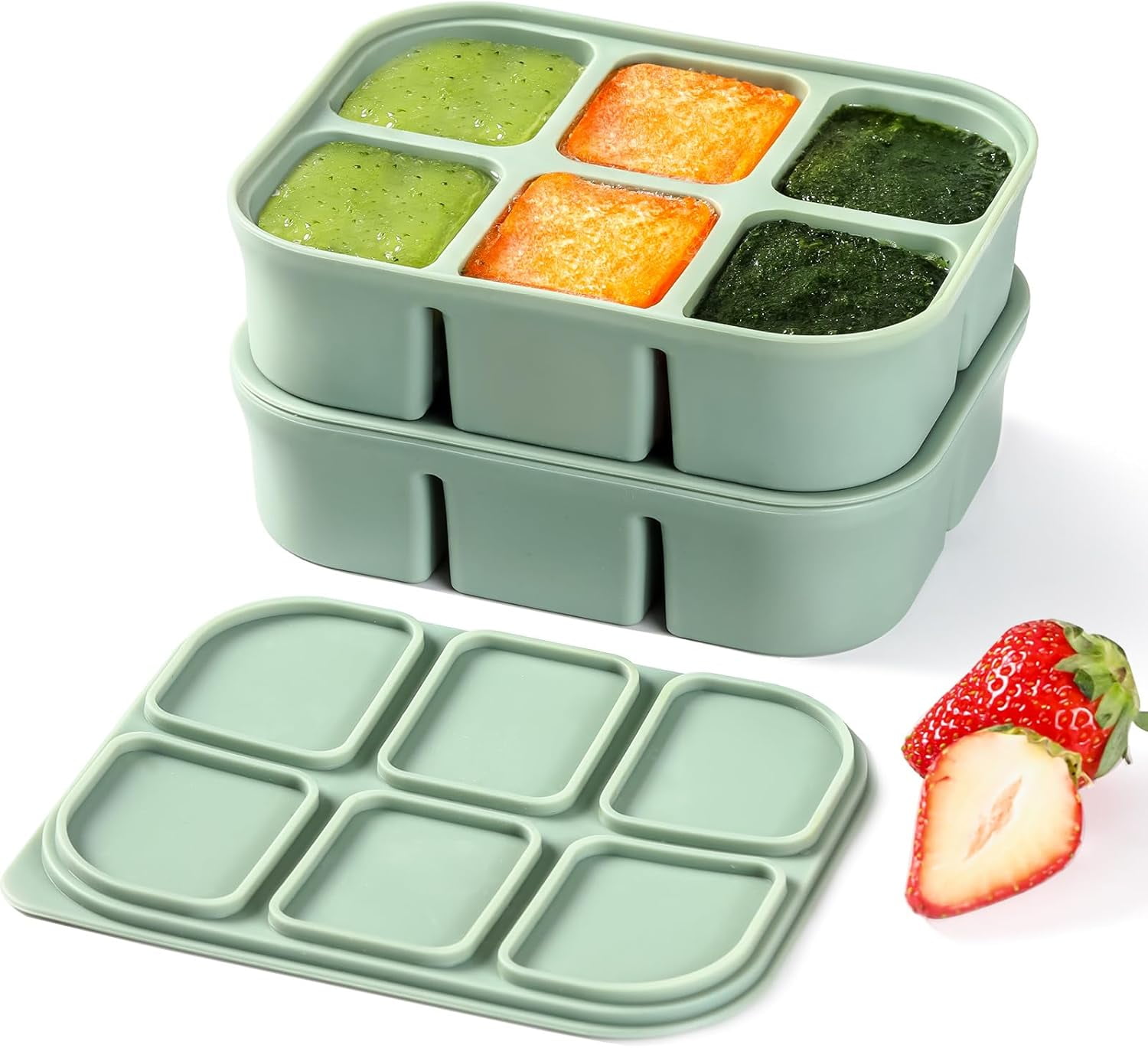 Ice Cube Tray 2 Pack – Stackable Large Silicone Ice Cube Freezer Molds & Easy Release Square Ice Cube Maker with Removable Lid BPA Free for Cocktail,Whiskey，Soup Baby Food