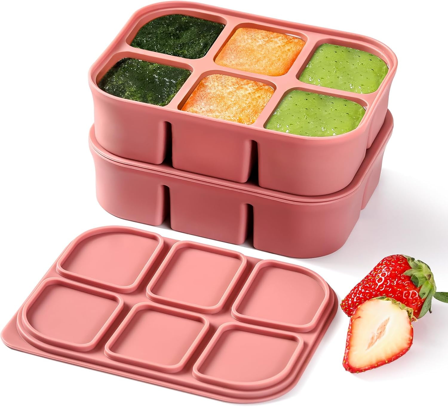 Ice Cube Tray 2 Pack – Stackable Large Silicone Ice Cube Freezer Molds & Easy Release Square Ice Cube Maker with Removable Lid BPA Free for Cocktail,Whiskey，Soup Baby Food (RED)