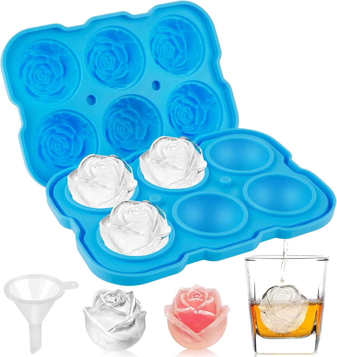 Ice Cube Tray, 2 inch Rose Ice Cube Trays With Covers, 6 Cavity ...