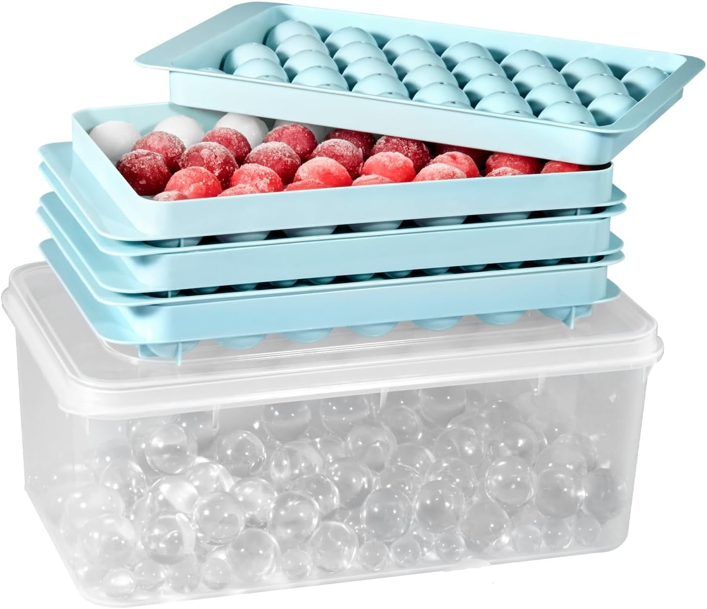 Ice Cube Tray, 3 Pack 170 Balls Mini Ice Cube Tray for Freezer, 2x33pcs and 1x104pcs Sphere Ice Cube Making for Chilling Cocktail Whiskey Tea Coffee, Include Ice Trays & Ice Bin & Scoop