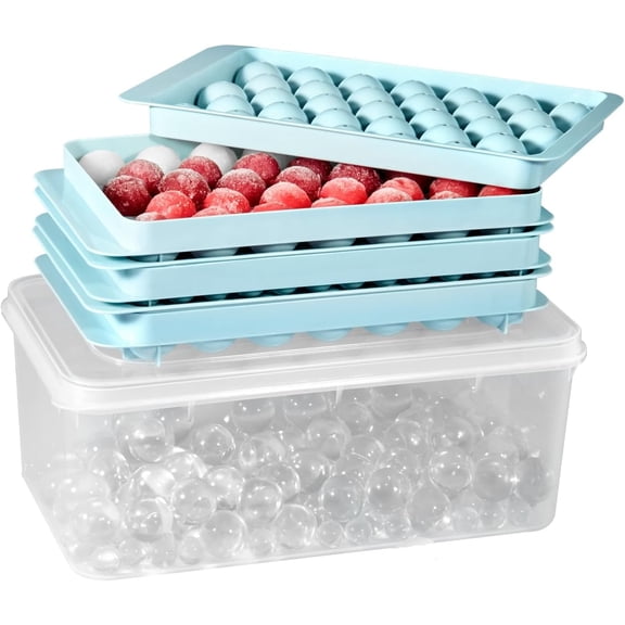 Ice Cube Tray, 3 Pack 170 Balls Mini Ice Cube Tray for Freezer, 2x33pcs and 1x104pcs Sphere Ice Cube Making for Chilling Cocktail Whiskey Tea Coffee, Include Ice Trays & Ice Bin & Scoop