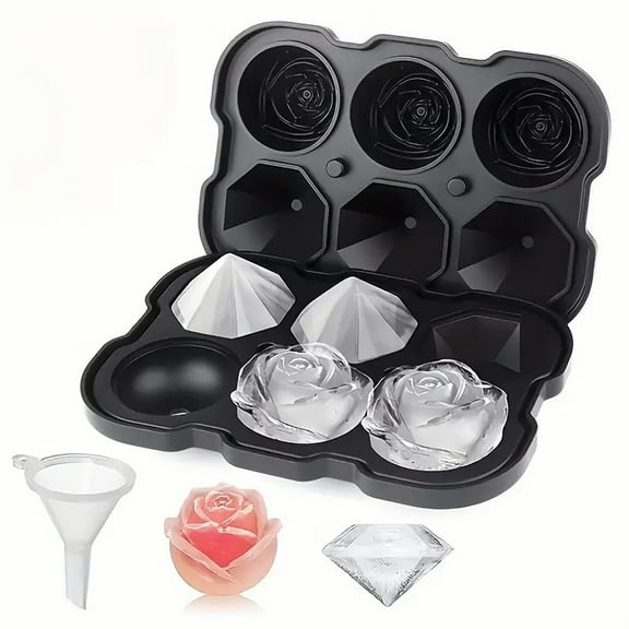 Ice Cube Tray - 3 Rose and 3 Diamond Silicone Ice Ball Maker, Easy Release Large Ice Cube Form for Chilled Cocktails, Whiskey, Bourbon & Homemade Juice