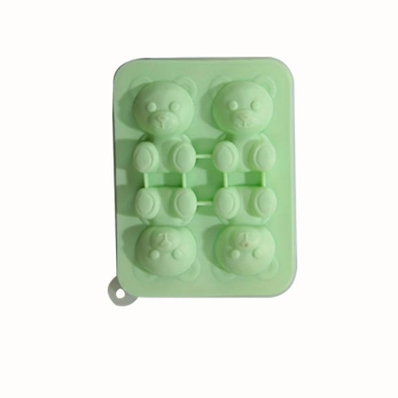 Ice Cube Tray 3D Bear Ice Cube Mold Fun Shapes Silicone Easy Release Flexible Large Craft Ice Trays 4 Giant Big Cute Bear Ice Maker for Cocktails Juice Whiskey Bourbon Freezer (Green)