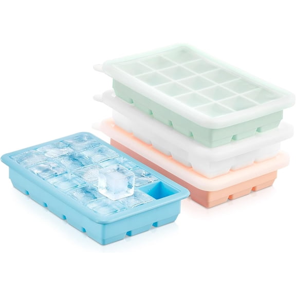 Ice Cube Tray, 4-Packs Flexible Silicone Ice Trays for Freezer, BPA-Free, Easy to Release, Stackable Reusable Ice Tray with Removable Lid for Cocktails, Drinks, Ice Coffee, Baby Food