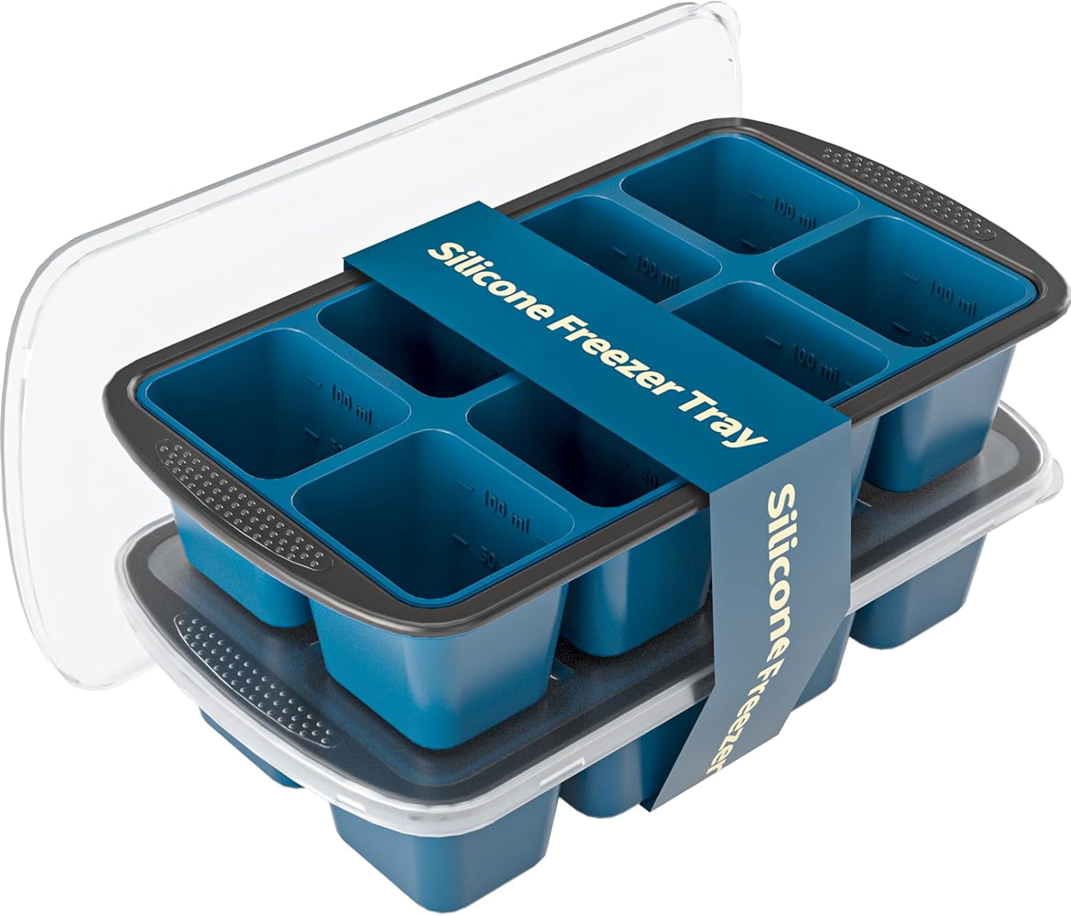 Ice Cube Tray For Freezer, 16 Large 1/2 Cub Cubes, Silicone Ice Trays For Freezer With Lid, Heavy-duty, Sturdy and Easy to Demold, Suitable for whisky, coffee, Herbs, Purees, 2-Pack