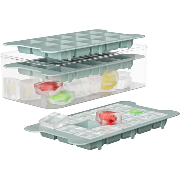 Ice Cube Tray for Freezer with Bin: Easy Release Ice Cube Maker with Covered Ice Holder - 3pack Ice Trays for Making 1.5inch Icecubes - Icebox with Lid