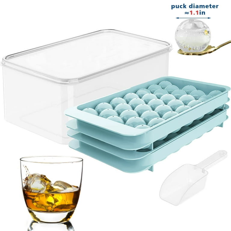 Round Ice Cube Tray with Lid & Bin Ice Ball Maker Mold for Freezer with  Container Mini Circle Ice Cube Tray Making 66PCS Sphere Chilling Cocktail