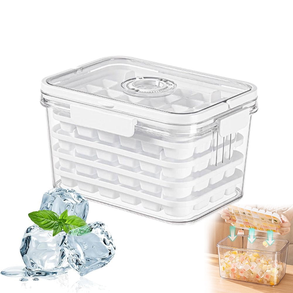Ice Cube Tray for Freezer with Lid and Bin, Large Capacity Ice Storage Container with Handle and Time Record, Easy-Release Stackable Ice Maker with Bucket
