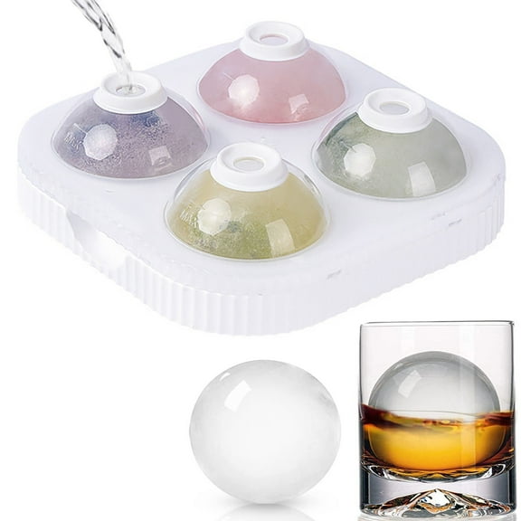Ice Cube Tray,Ice Ball Maker Mold Round Sphere Ice Cube Tray Silicone Bottom With Lid Easy Fill And Release Large Round Ice Cube Mold For Cocktails Whiskey Ice Ball Mold 2.56 Inch 4 Ice Balls