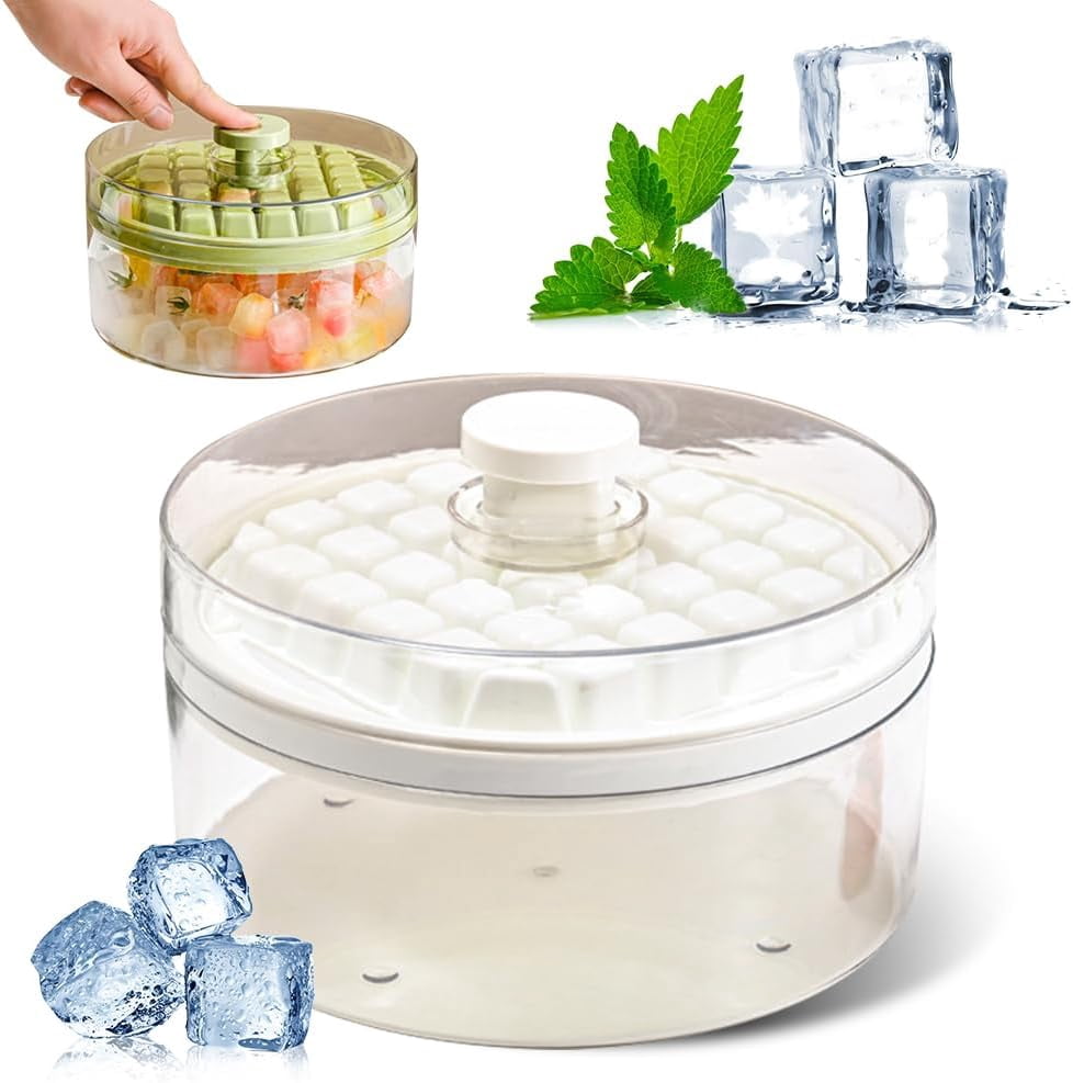 Ice Cube Tray, Ice Cube Tray for Freezer with Lid, 64 PCS Easy Release Silicone Ice Cube Container, Container with Lid and Spatula for Chilling Cocktails Whiskey Juice Drinks Coffee (White, 1 Layer)