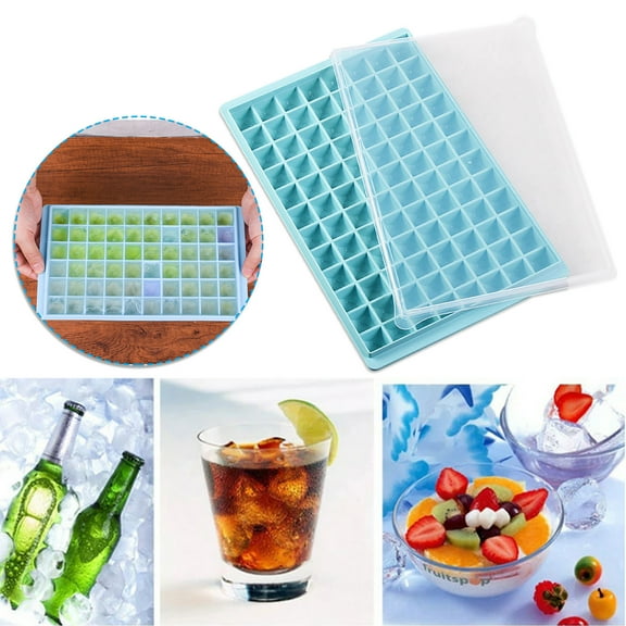 Ice Cube Tray – Ice Mould With Lid | Food Grade Plastic, Soft Bottom, Easy Release, Blue | Fresh-Keeping Box | Dishwasher | 21.5x31.5x2.8cm