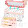 thumbnail image 1 of Ice Cube Tray, Ice Tray with Lid and Bin and Ice Scoop, Ice Cube Pop Out Tray, Ice Cube Trays for Freezer, Ice Cube Molds, BPA Free, Easy Release Stackble Spill-Resistant (Pink 3 Tier), 1 of 1