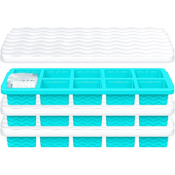 Ice Cube Tray with Lid – 3 Pack 2 Tbsp Ice Trays for Freezer, Stackable, BPA-Free, Easy Release Large Ice Cube Molds for Chocolate, Cocktails, Iced Coffee, Whiskey & Juice (10-cube,blue)