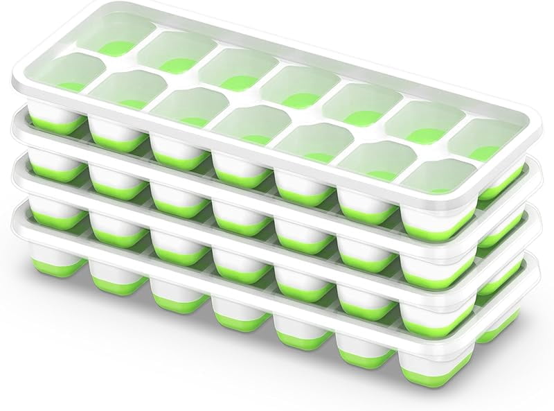 Ice Cube Tray with Lid, 4 Pack Durable Stackable Ice Cube Trays for Freezer with Removable Lids, Easy-Release Plastic &amp; Silicone Ice Tray for Cocktail, Coffee