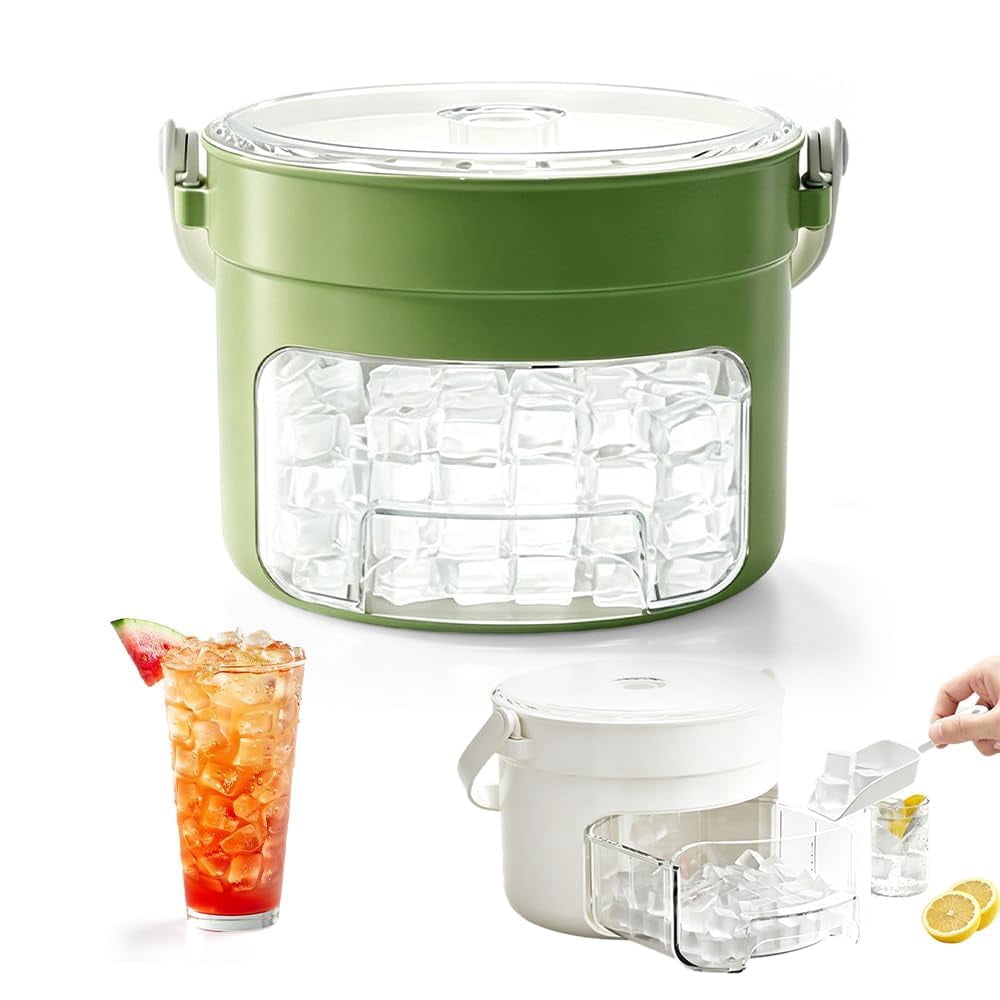 Ice Cube Tray with Lid and Bin, 25/50 Cube Press-Type Ice Maker Tray with Easy Press Lid, BPA-Free Compact Ice Cube Maker with Handle, Portable Ice Bucket for Freezer, Whiskey Cocktail
