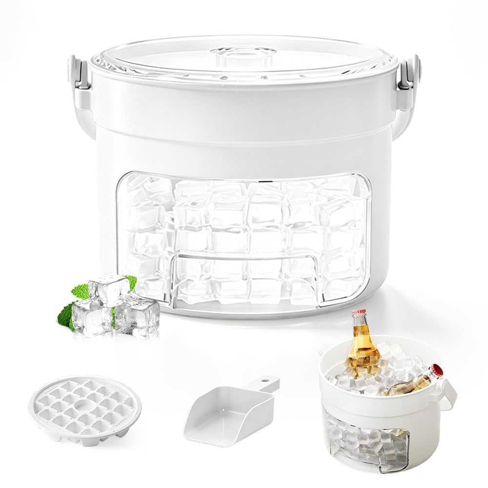 Ice Cube Tray with Lid and Bin, 25/50 Cube Press-Type Ice Maker Tray with Easy Press Lid, BPA-Free Compact Ice Cube Maker with Handle, Portable Ice Bucket for Freezer, Whiskey Cocktail