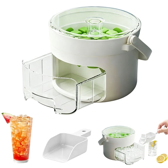 Ice Cube Tray with Lid & Bin, 25 Cube Ice Maker with Handle, Double-Layer Ice-Making Box, Ice Trays for Freezer Ice Container, Ice Bucket Storage Box, Reusable Ice Mold for Whiskey, 6.89×6.89 in,A