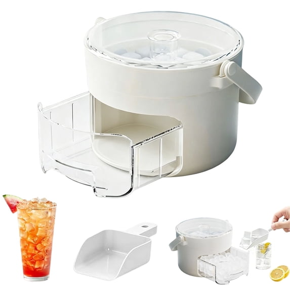 Ice Cube Tray with Lid & Bin, 25 Cube Ice Maker with Handle, Double-Layer Ice-Making Box, Ice Trays for Freezer Ice Container, Ice Bucket Storage Box, Reusable Ice Mold for Whiskey, 6.89×6.89 in,D