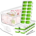 thumbnail image 1 of Ice Cube Tray with Lid and Bin (3 Pack, Green) Silicone Plastic Ice Cube Trays for Freezer, BPA Free Ice Trays with Bin, Ice Scoop, Ice Tong and Drinking Straw Stackable Ice Trays for Cocktail, 1 of 5