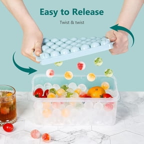 Ice Cube Tray with Lid and Bin, 3 Pack Ice Trays for Freezer, 99 Pcs Round Ice Cube Mold, Ices Maker Bucket with Scoop for Cocktail, Coffee, Easy to Release (1 inch, Blue)