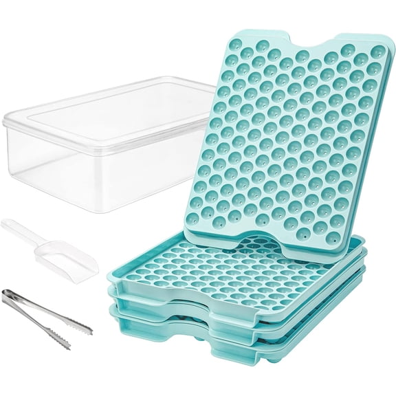 Ice Cube Tray with Lid and Bin,3 Pack Tiny Mini Small 369 x 0.5IN Ice Cube Mold Maker,Round Sphere Ice Balls for Chilling Cocktail Whiskey Tea & Coffee,Easy-Release|Stackable|Spill-Resistant