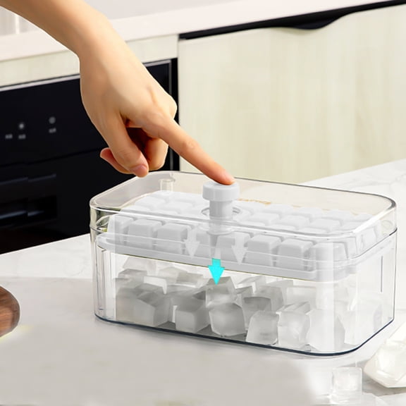 Ice Cube Tray with Lid & Bin | 32 Pcs Easy Release Ice Molds Set, Stackable Food Grade PP ABS, Space Saving Freezer Storage Container, Green White Pink Orange, 9x5 in