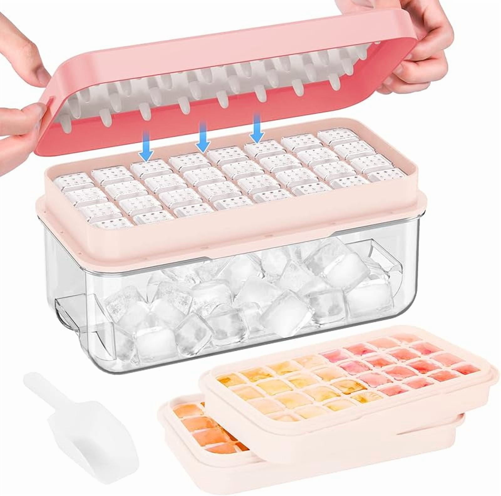 Ice Cube Tray with Lid and Bin, 32 pcs Ice Cubes Molds, Ice Trays for Freezer, Ice Cube Tray Mold, with 1 tray, Ice Freezer Container, Spill-Resistant Removable Lid & Ice Scoop, for Whiskey,Cocktail