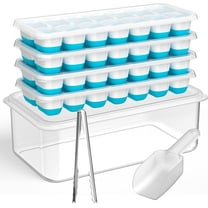 Ice Cube Tray with Lid and Bin, 4 Pack Silicone Plastic Ice Cube Trays for Freezer with Ice Box, Ice Trays with Ice Container, Stackable Ice Tray with Storage Ice Bucket Kits,Ice Tong,Ice Scoop