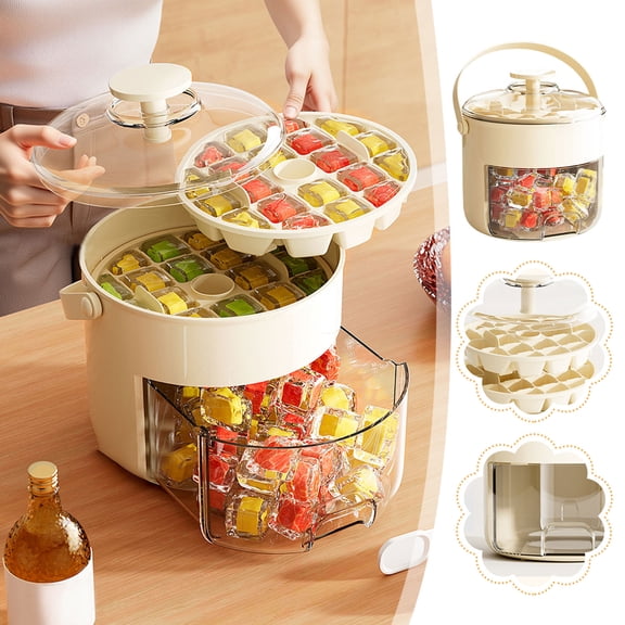 Ice Cube Tray with Lid and Bin,42 Grid Ice Cube Mold Two Layer Storage Box,Flexible Ice Cube Trays One-Click Demolding,Pull-Out Ice Drawer with Portable Handle,Whiskey Cocktail Tools Cream Maker