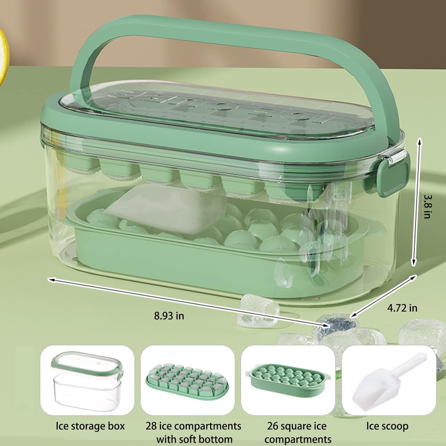 CTSZOOM Ice Cube Tray with Lid and Bin &Scoop, 64 pcs Ice Cubes Molds 2  Trays