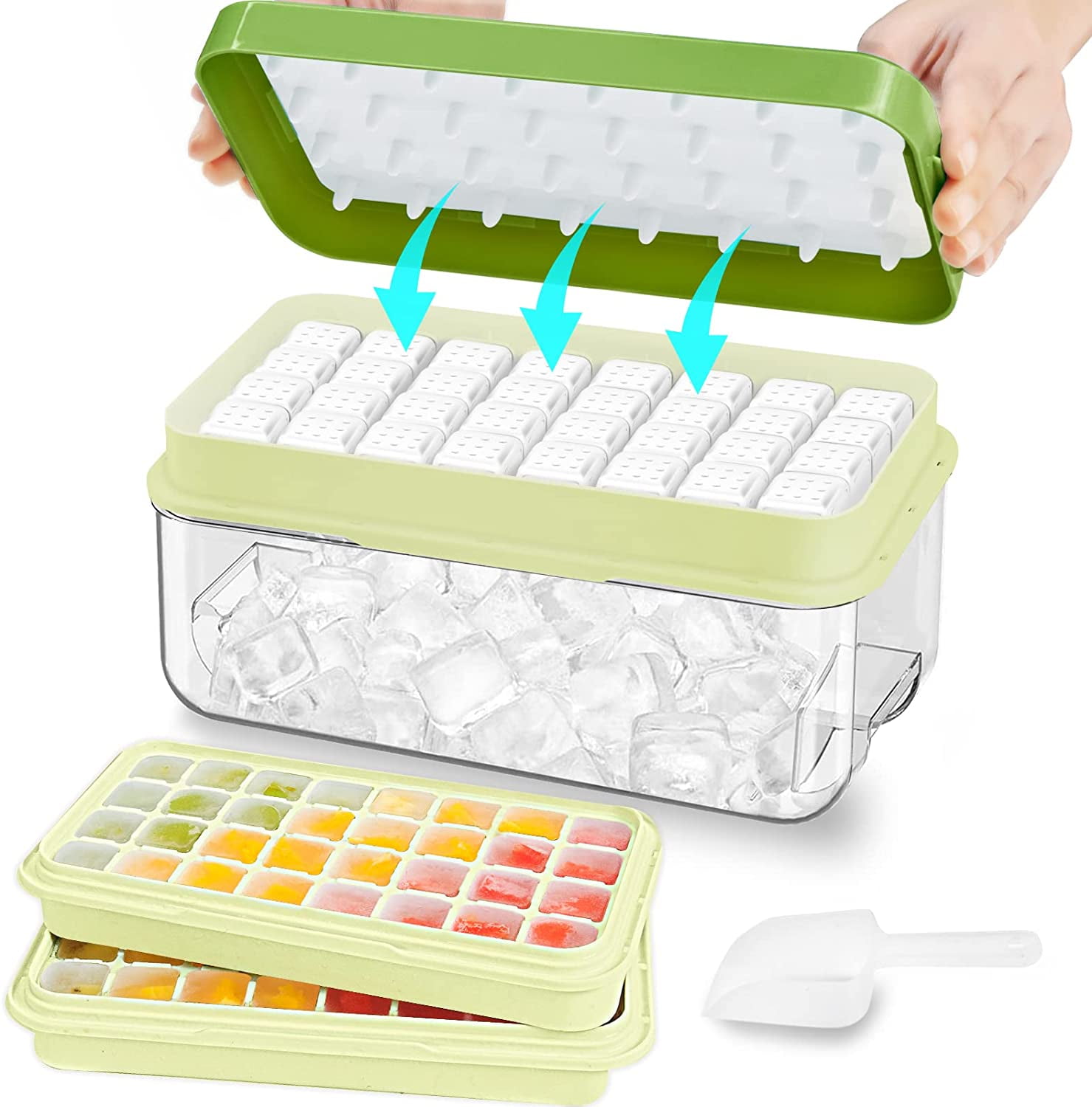 Green BPA-Free Stackable Ice Cube Tray Kit with Lid and Scoop